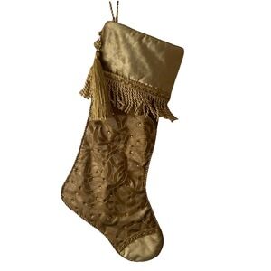Frontgate Holiday Collection Christmas Stocking Gold Fringe